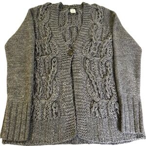 J.CREW HandKnit Chunky‎ Cable Knit Wool Blend Cardigan Sweater Wom Med Gray
